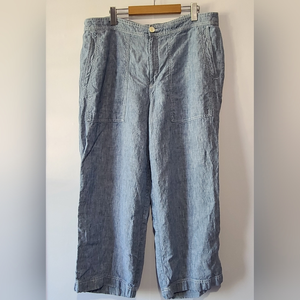 Lauren Ralph Lauren Wide-leg Capri 100% Linen Blue Size 16 GUC